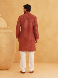 SOJANYA Motif Etnik Printed Mandarin Collar Cotton Linen Kurta Lurus Dengan Churidar