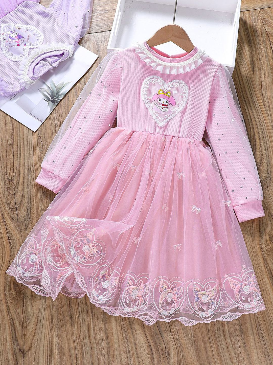 YK Girls Embellished Fit & Flare Knee Length Dress