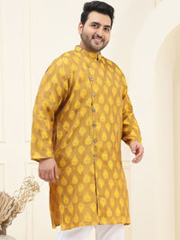 SOJANYA Plus Ethnic Motifs Printed Mandarin Collar Long Sleeves Cotton Silk Straight Kurta