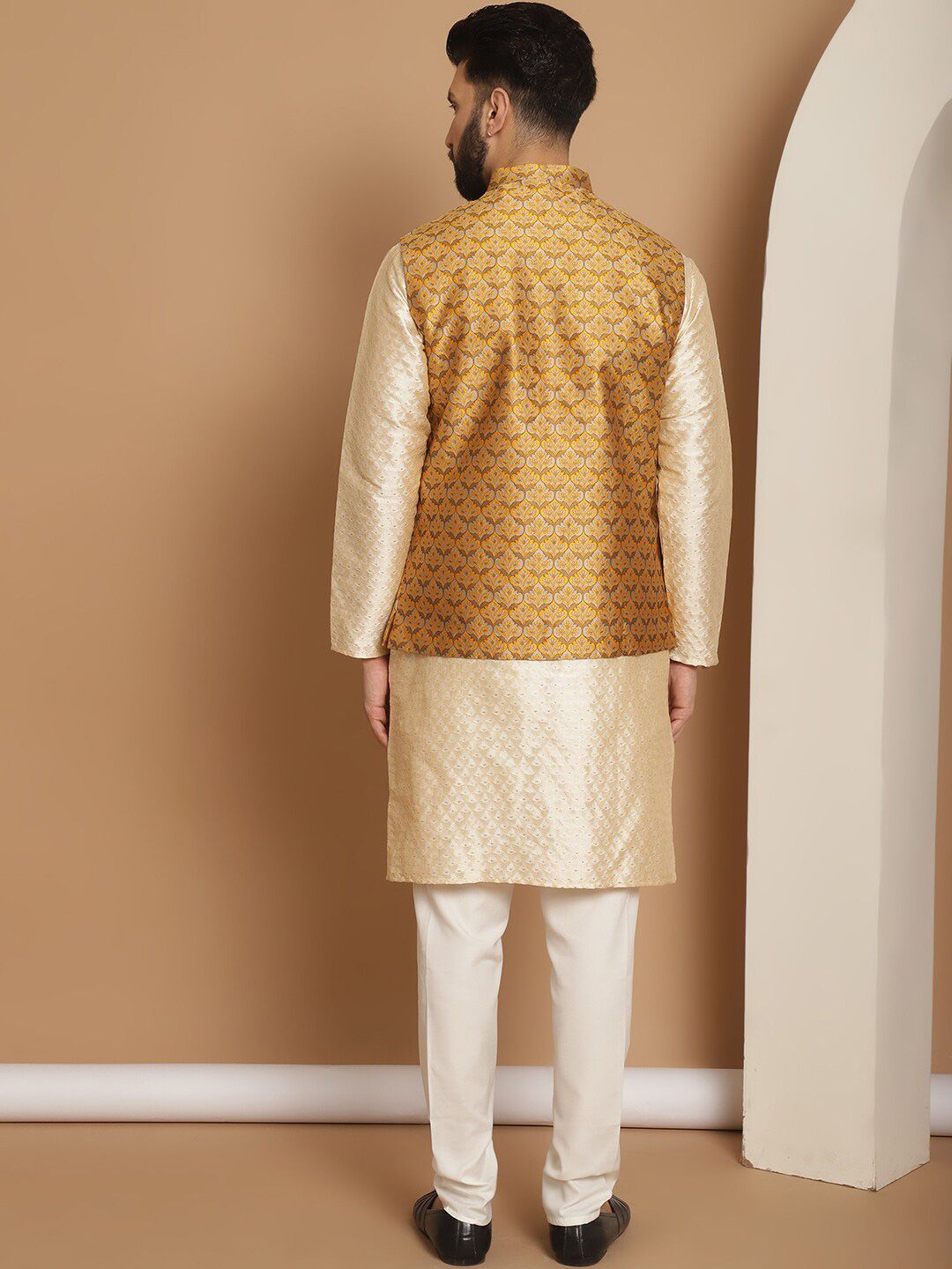 Anouk Ethnic Motifs Embroidered Regular Kurta with Churidar & Nehru Jacket