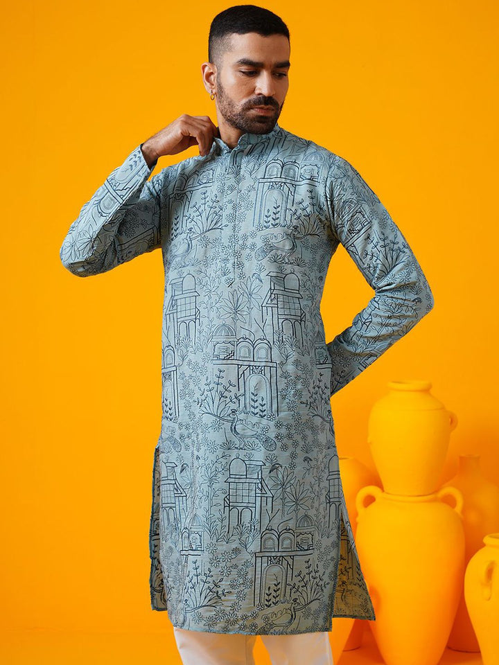 SOJANYA Kurta Kerja Benang Sulam Bunga Lelaki
