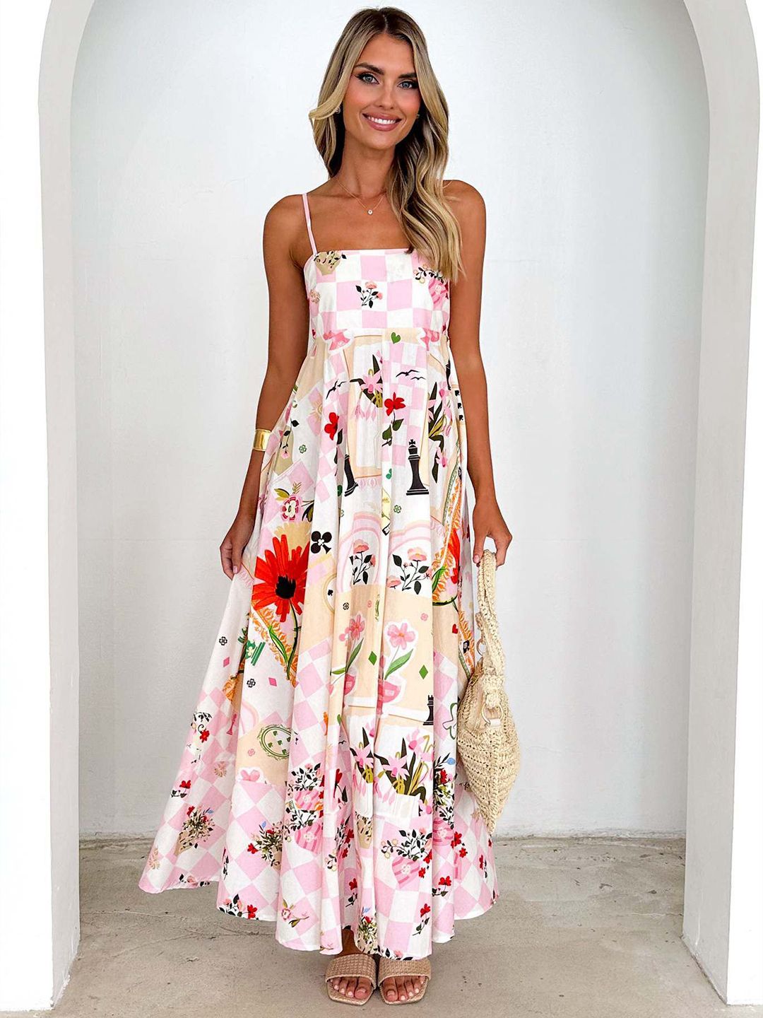 all about you Women Floral Printed Sleeveless Maxi Dress