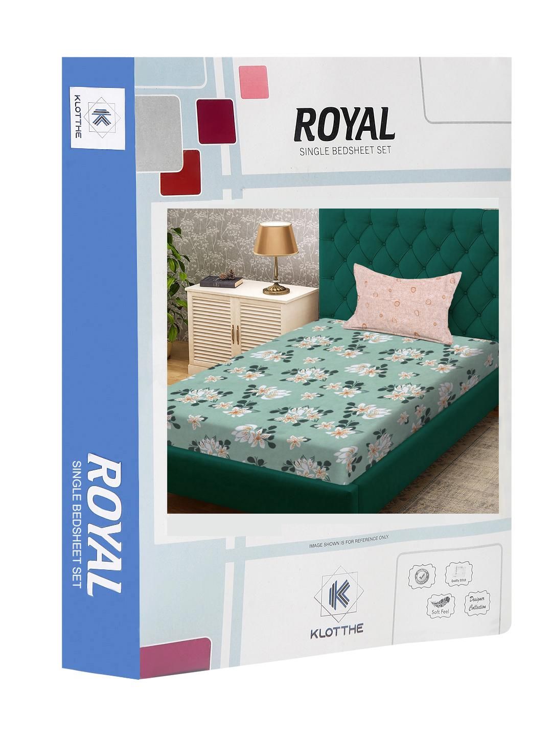 KLOTTHE Green Floral 300 TC Single Bedsheet With 1 Pillow Covers