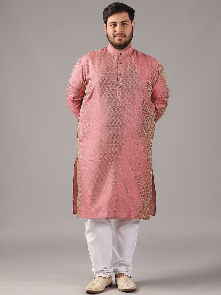 SOJANYA PLUS Size Ethnic Motifs Woven Design Band Collar Straight Kurta