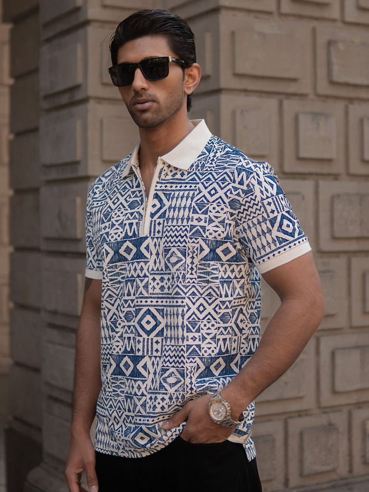 Powerlook Men Geometric Printed Polo Collar T-shirt