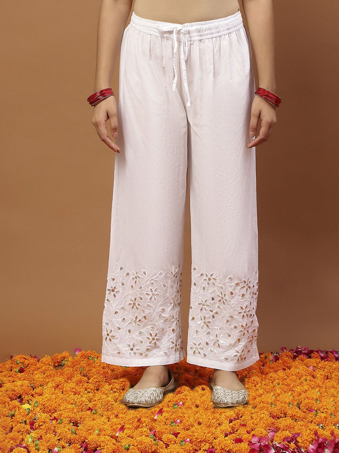 House of Chikankari Women Mustard Yellow Chanderi Chikankari Embroidered Kurta Set