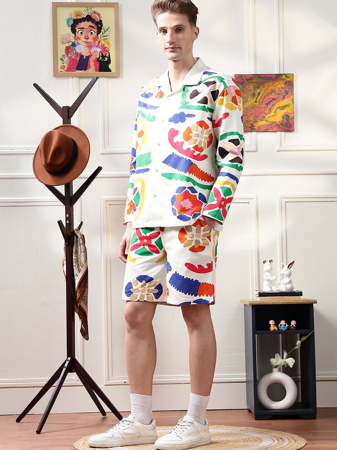 Eszett Ethnic Motifs Printed Spread Collar Oversized Pure Cotton Shirt With Shorts