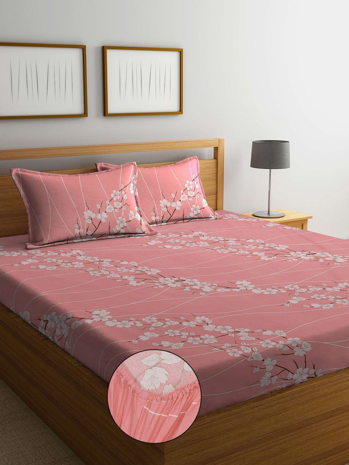 Myntra Elegant Homes Multicoloured Floral 400 TC King Bedsheet with 2 Pillow Covers