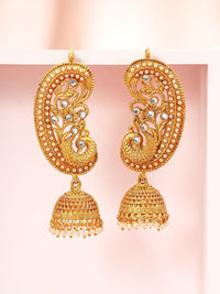 Rubans 22K Motif Peacock Gold-plated Earring Earring Jhumka dengan Batu Putih & Mutiara Drop