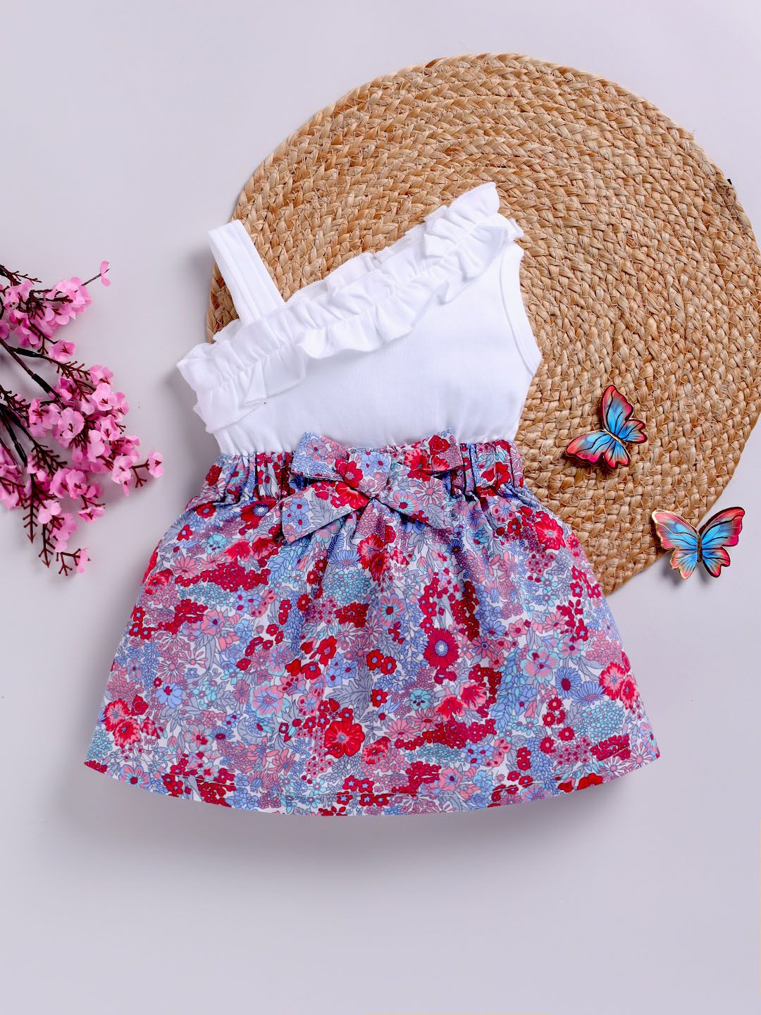 Moms Love Infant Girls Floral Pure Cotton Dress with Bow Detail