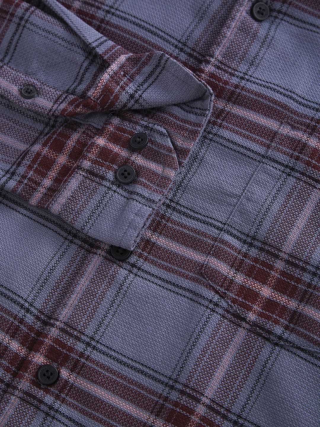 VASTRADO Men Classic Spread Collar Tartan Checked Cotton Slim Fit Casual Shirt