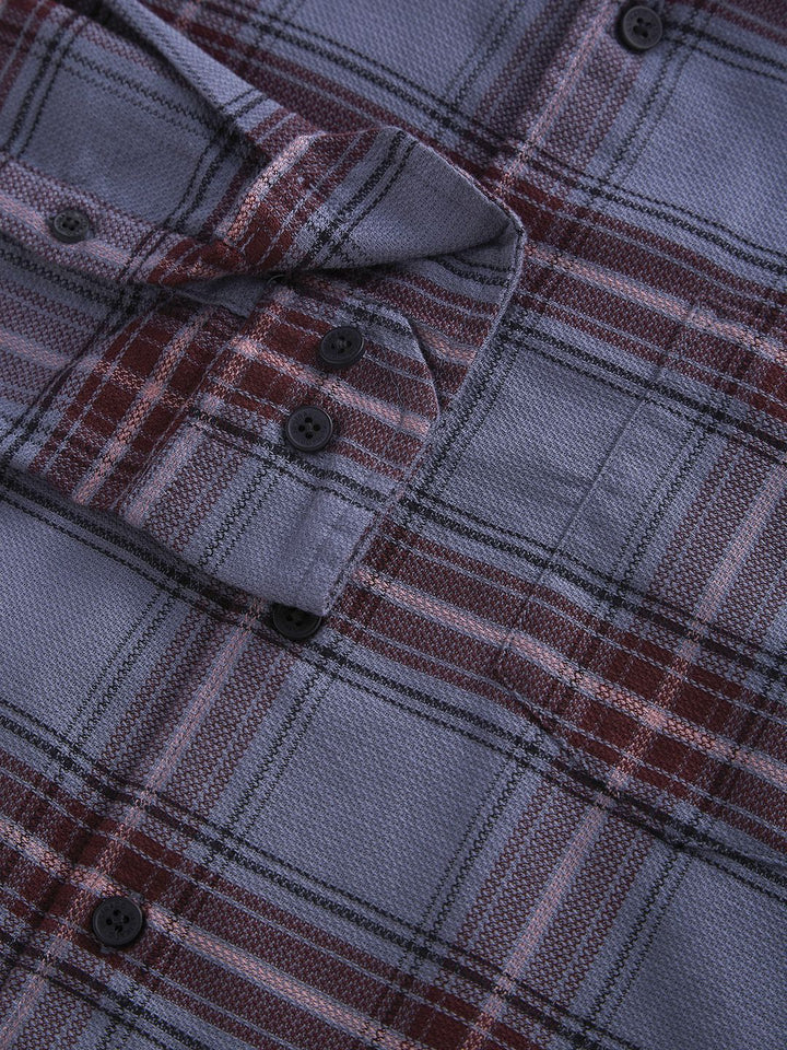 VASTRADO Men Classic Spread Collar Tartan Checked Cotton Slim Fit Casual Shirt