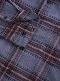 VASTRADO Men Classic Spread Collar Tartan Checked Cotton Slim Fit Casual Shirt