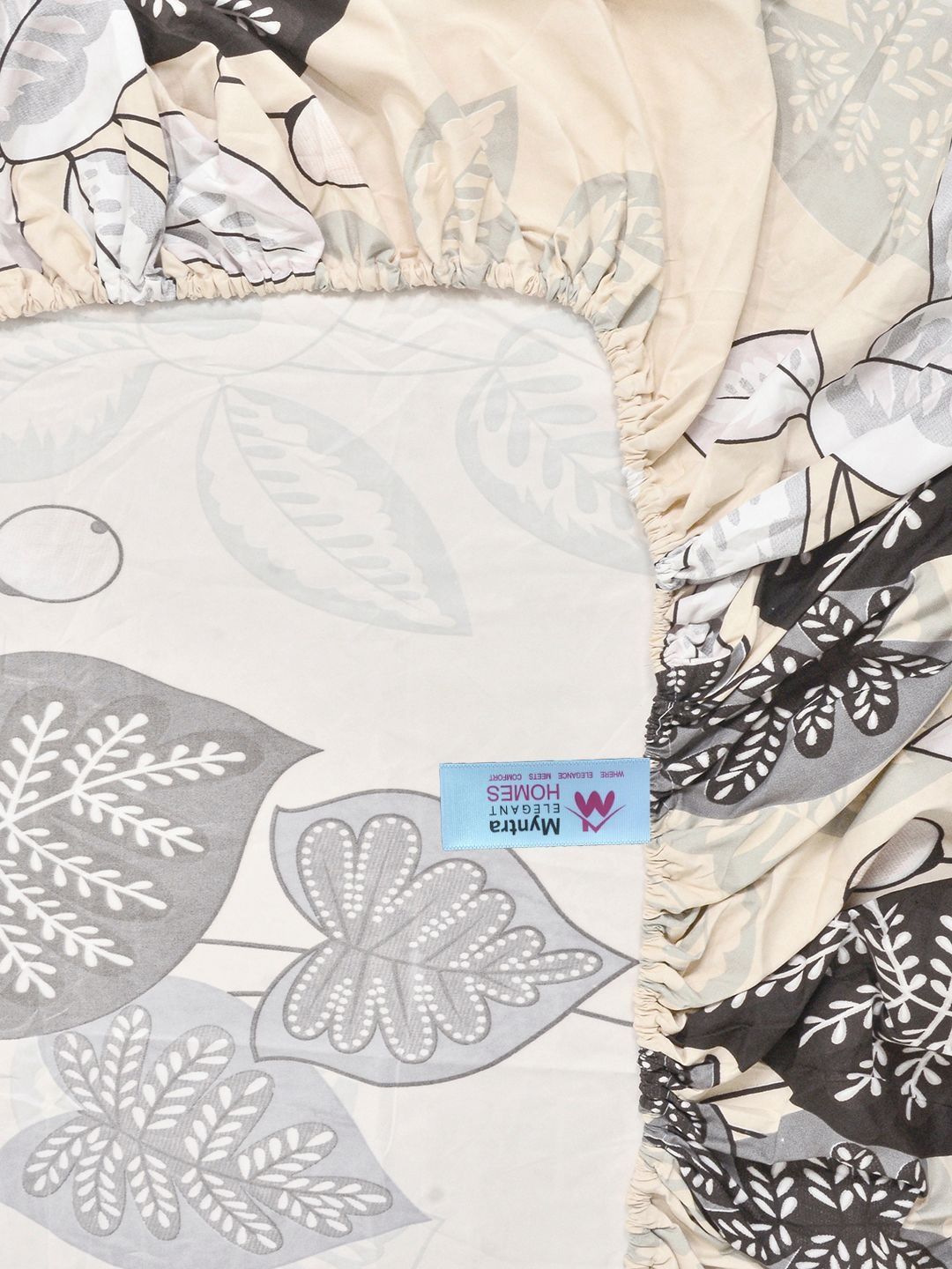Myntra Elegant Homes Beige Floral 300 TC Bedsheet with 2 Pillow Covers
