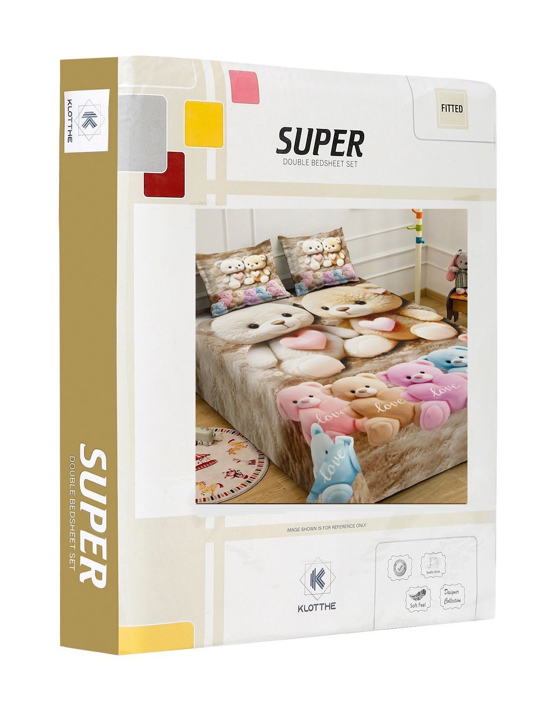 KLOTTHE Beige Cartoon Printed Fitted 300 TC Super King Bedsheet With 2 Pillow Cover