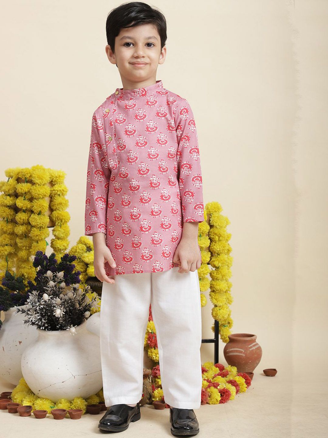 Cutiekins Boys Ethnic Motifs Printed Pure Cotton Kurta with Pyjamas