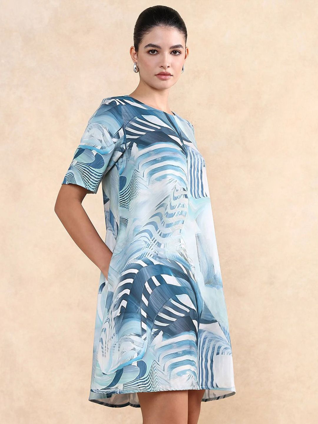 Rareism Women Abstract Printed A-Line Mini Dress
