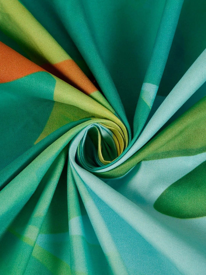 Myntra Elegant Homes Green & White 400 TC King Bedsheet with 2 Pillow Covers