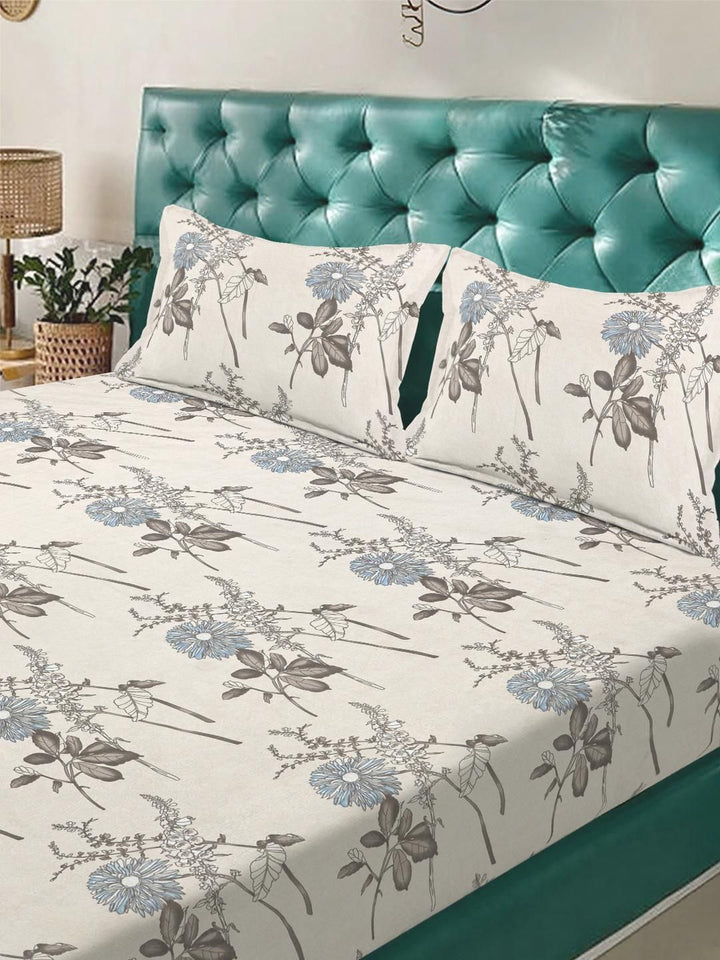 KLOTTHE Floral 300 TC Cadar King Berwarna Krim dengan 2 Sarung Bantal