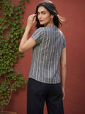 Mamicha Striped Mandarin Collar Top