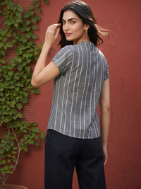 Mamicha Striped Mandarin Collar Top