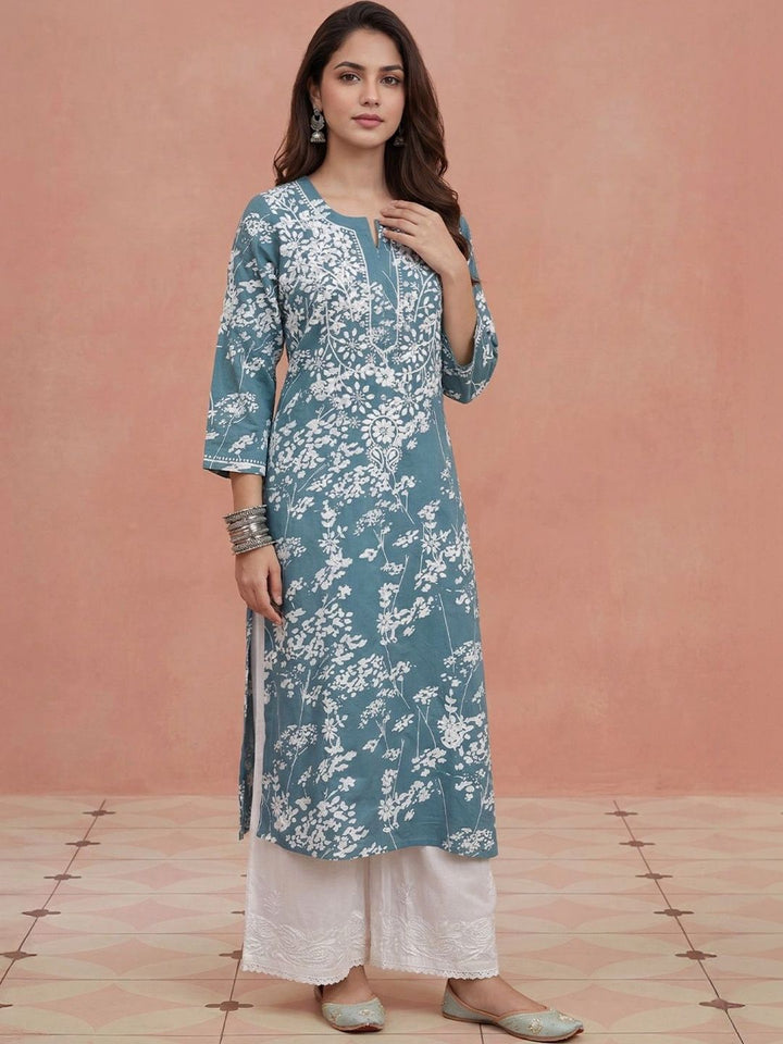 Rumah Wanita Chikankari Kurta Chikankari Sulaman Bunga
