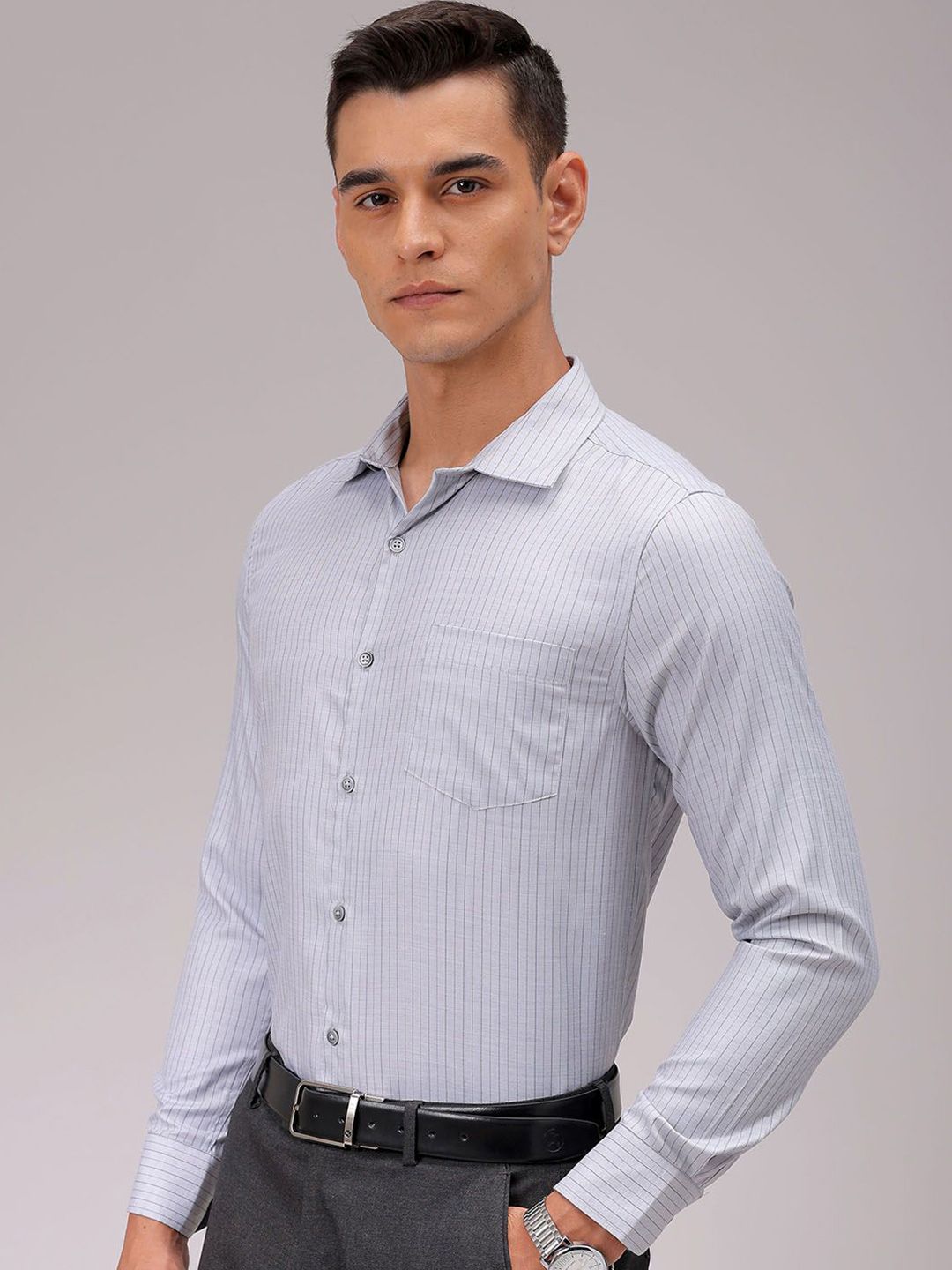 The Indian Garage Co. X Luxe Men Cutaway Collar Pinstripes Striped Slim Fit Formal Shirt