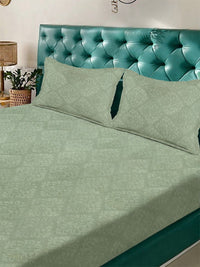KLOTTHE Green Embossed Fitted 300 TC King Bedsheet With 2 Pillow Covers- 2.5 m x 2.25 m