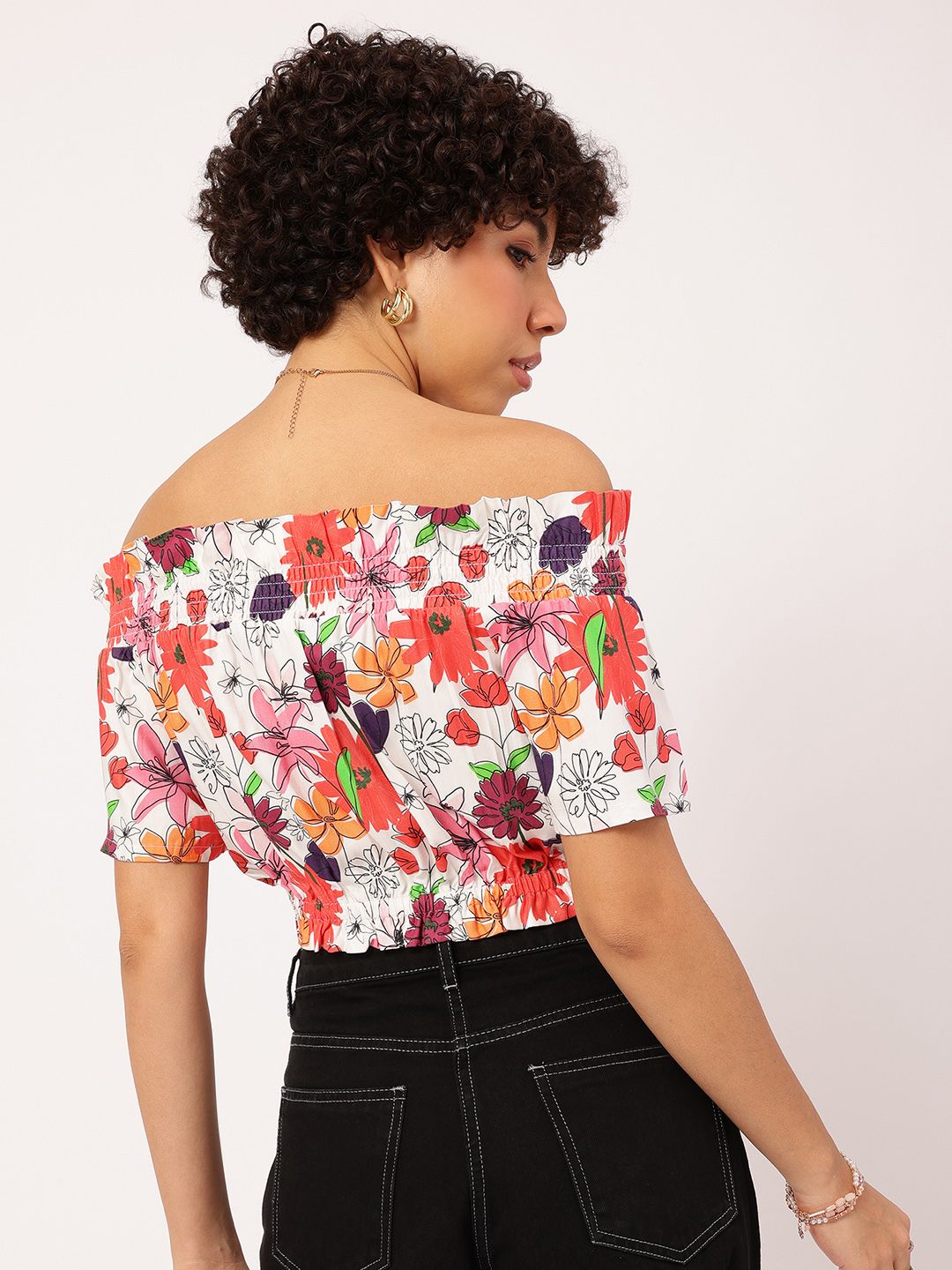 DressBerry Dainty Daisies Smocked Bardot Crop Top
