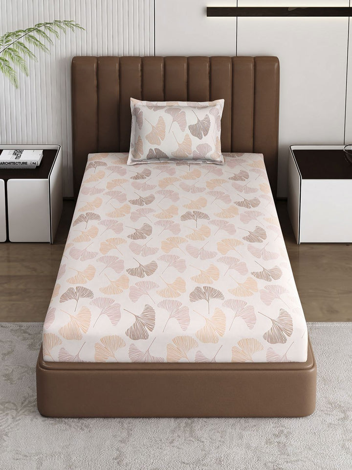 Monte Carlo Pixel Peach-Coloured Printed 120 TC Single Bedsheet Set 1.52 m x 2.30 m