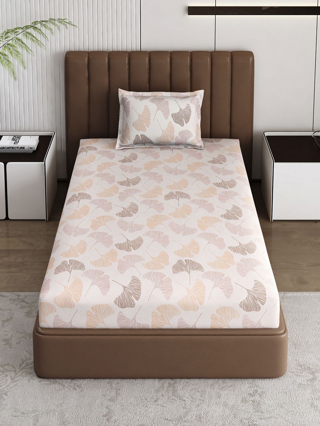 Monte Carlo Pixel Peach-Coloured Printed 120 TC Single Bedsheet Set 1.52 m x 2.30 m