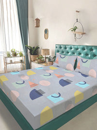 KLOTTHE Grey Geometric Printed Dilengkapi 300 TC King Bedsheet Dengan 2 Sarung Bantal
