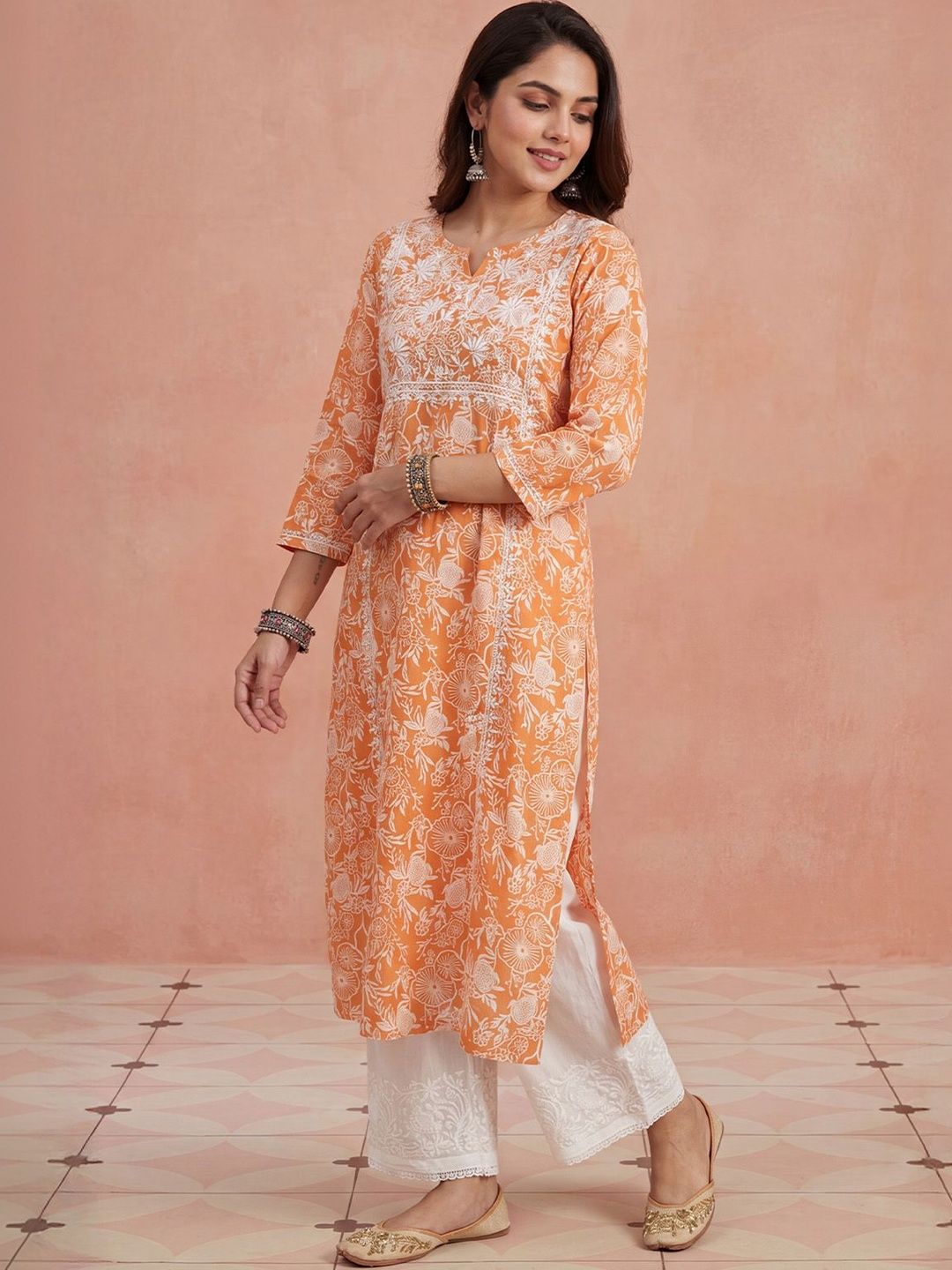 Rumah Wanita Chikankari Kurta Chikankari Sulaman Bunga