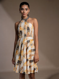 Mamicha Abstract Printed Halter Neck Crepe Fit & Flare Dress
