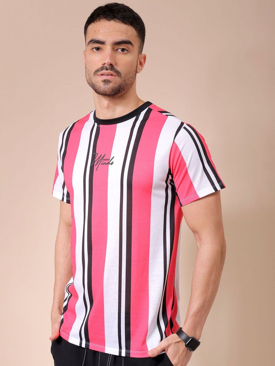 The Indian Garage Co Men Striped Round Neck Slim Fit T-shirt