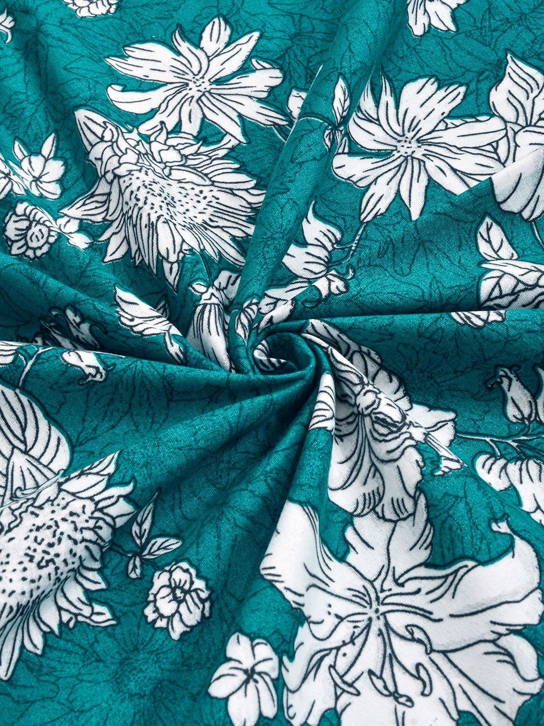 KLOTTHE Green Floral Printed 300 TC Single  Bedsheets