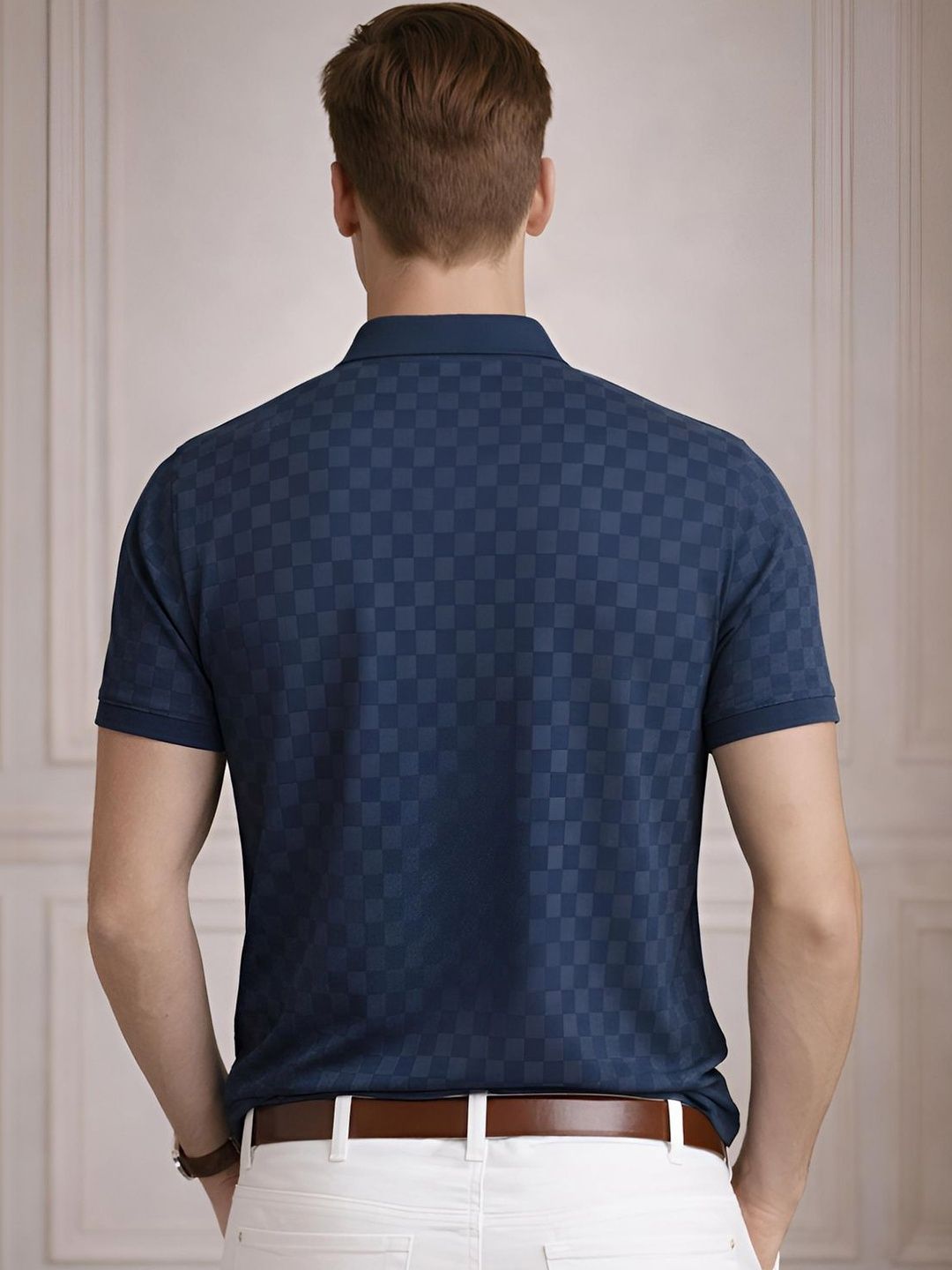 ADRO Men Checked Polo Collar T-shirt