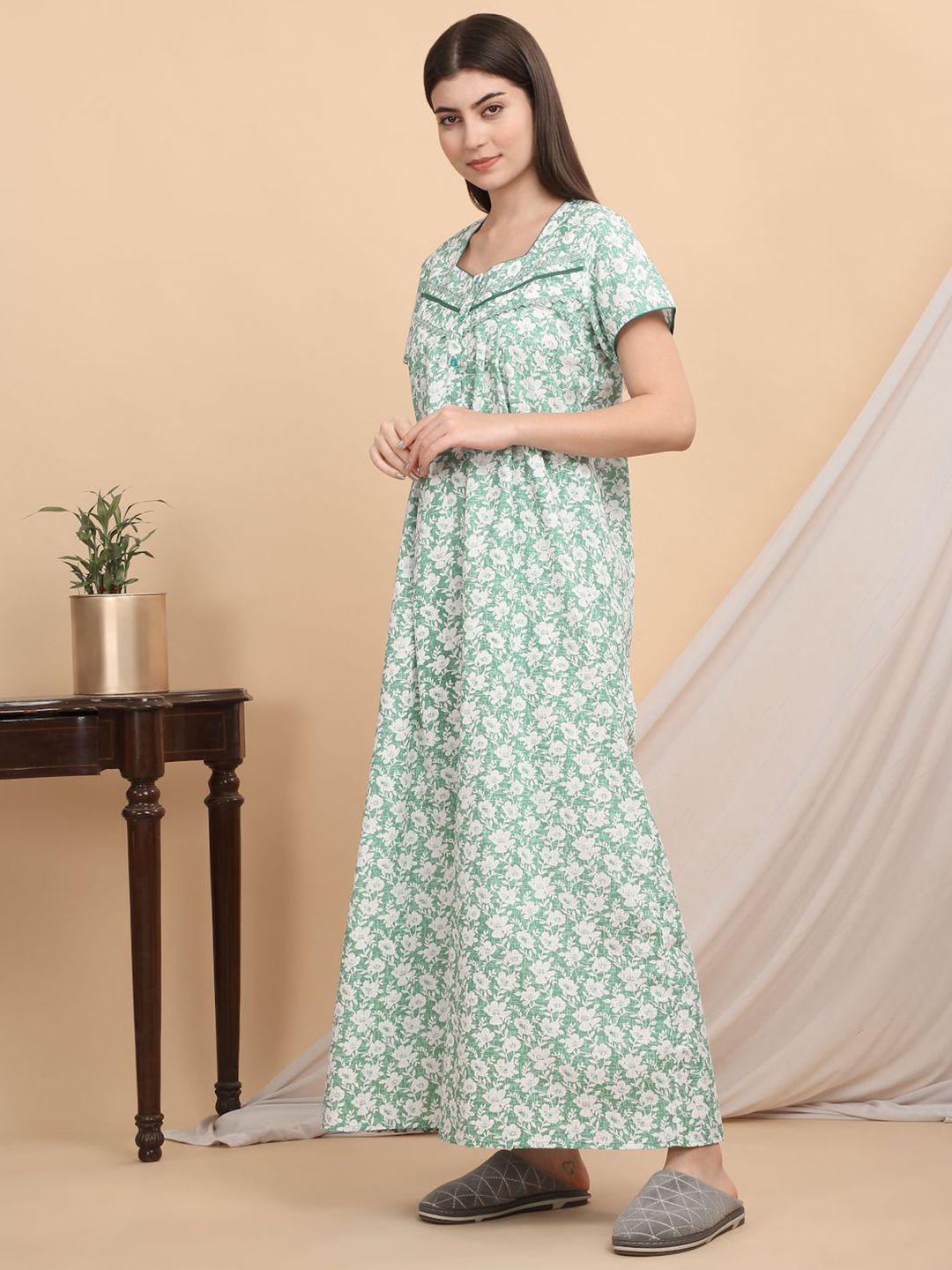 Sweet Dreams Floral Printed Pure Cotton Maxi Nightdress