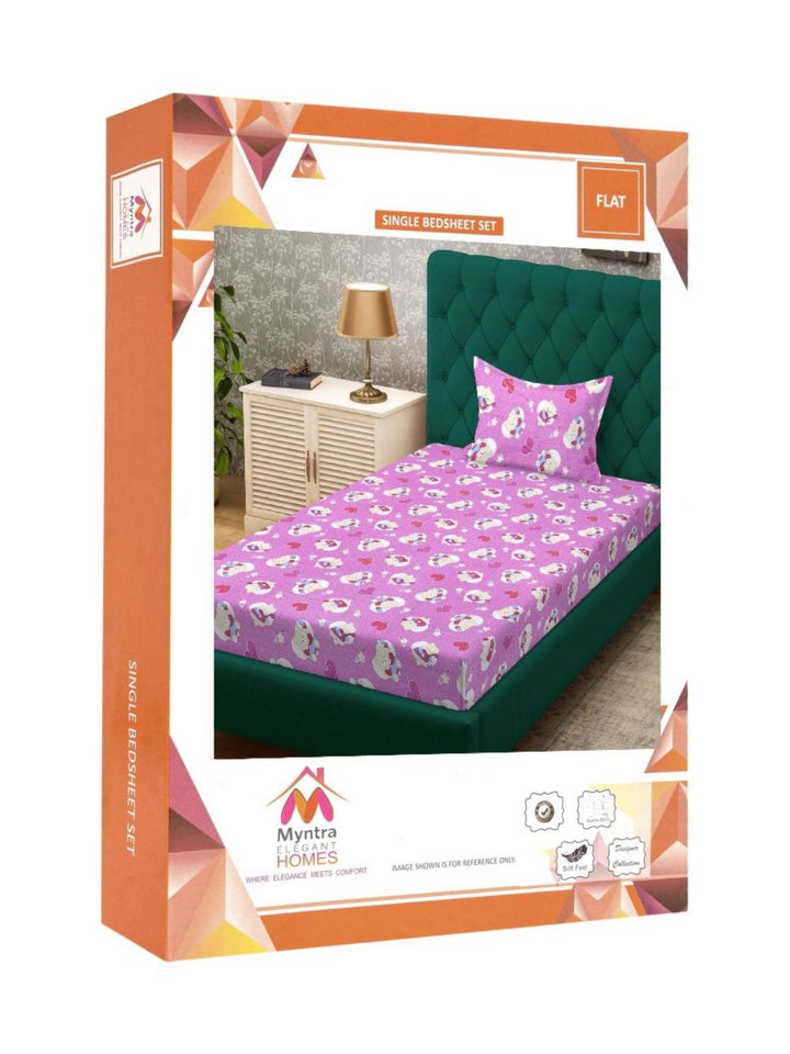 Myntra Elegant Homes Purple Conversational Pure Cotton 400 TC Single Superfine Bedsheet with a Pillow Cover-89 x 59 inches