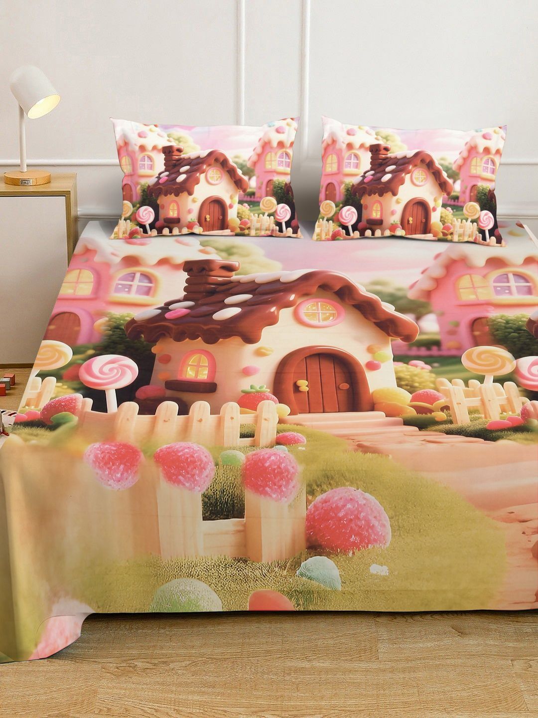 KLOTTHE Brown Cartoon Characters Polycotton Regular 400 TC King Superfine Bedsheets