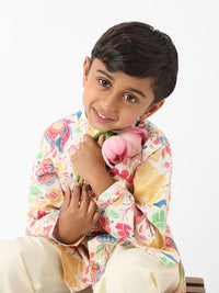 Nauti Nati Boys Floral Printed Regular Pure Cotton Kurta with Pyjamas