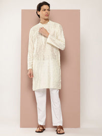 See Designs Woven Design Mandarin Collar Chanderi Silk Straight Kurta