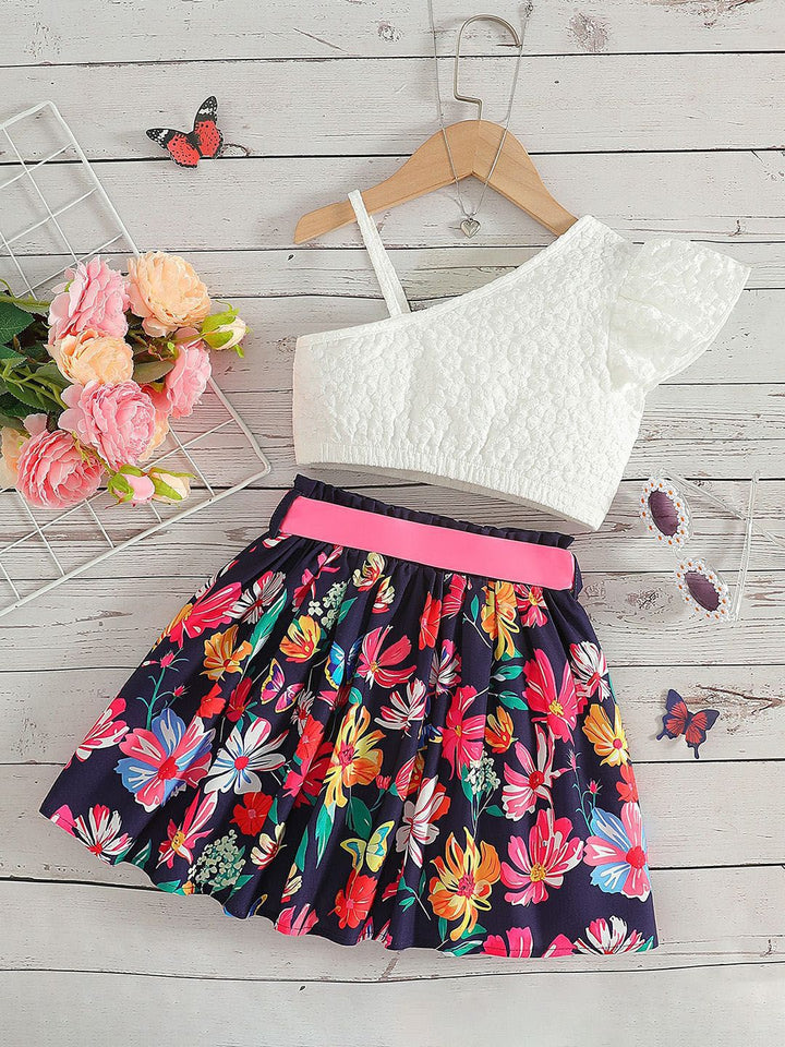 YK Girls Printed Top With Skirt Clothing Set
