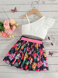 YK Girls Printed Top With Skirt Clothing Set