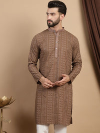 Anouk Brown Ethnic Embroidered Sequined Straight Pure Cotton Kurta