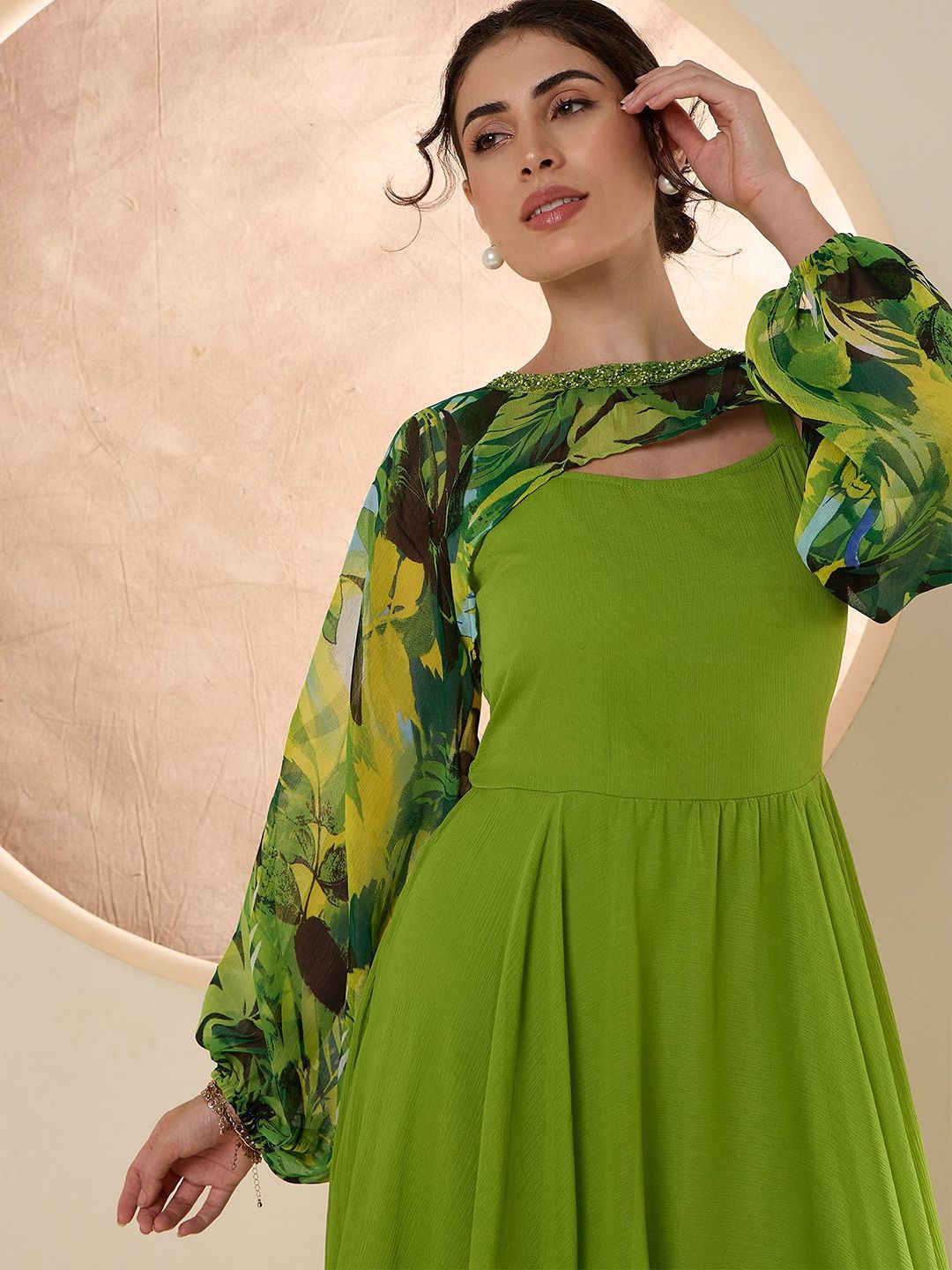 Antheaa Chiffon Embellished Maxi Dress