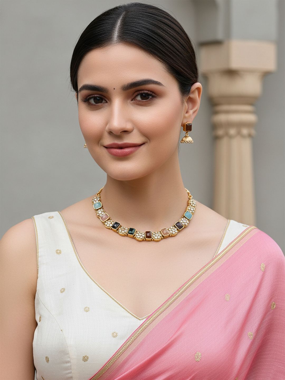 KARATCART Gold-Plated & Artificial Stones Studded Jewellery Set