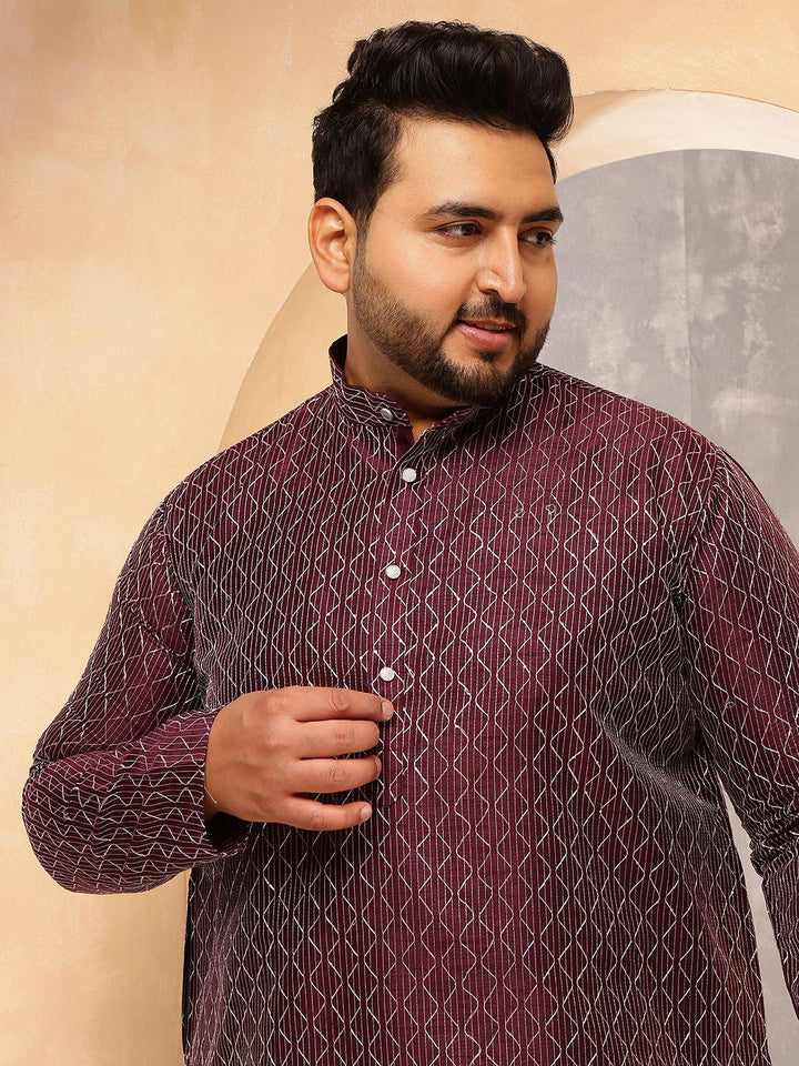 SOJANYA PLUS Men Geometric Printed Festive Silk Straight Kurta