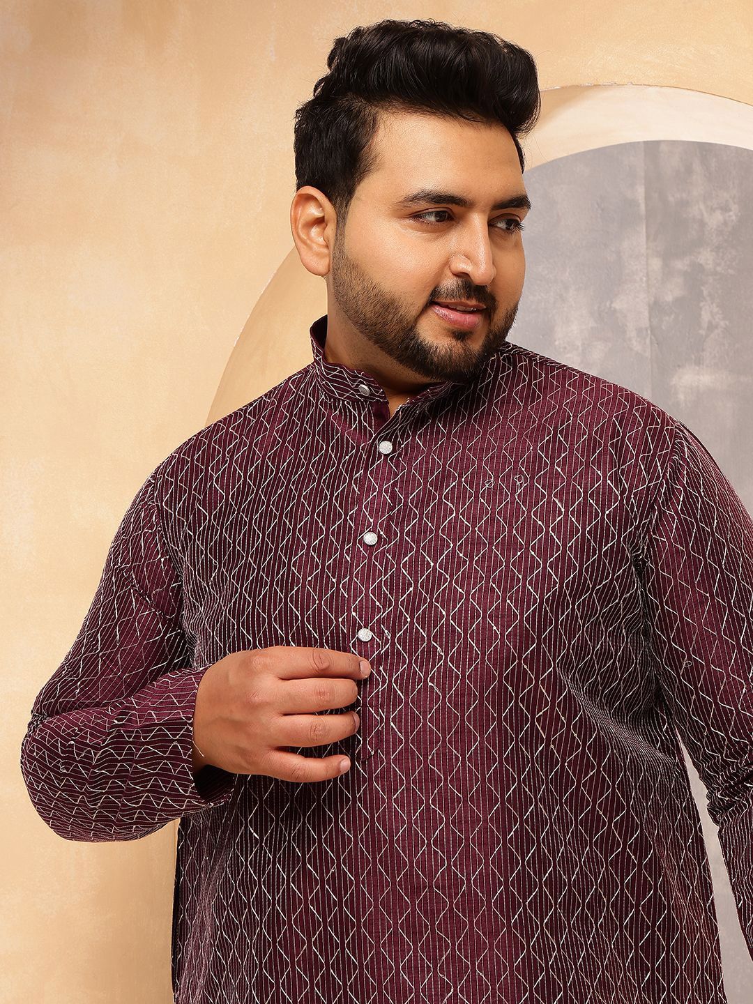 SOJANYA PLUS Men Geometric Printed Festive Silk Straight Kurta