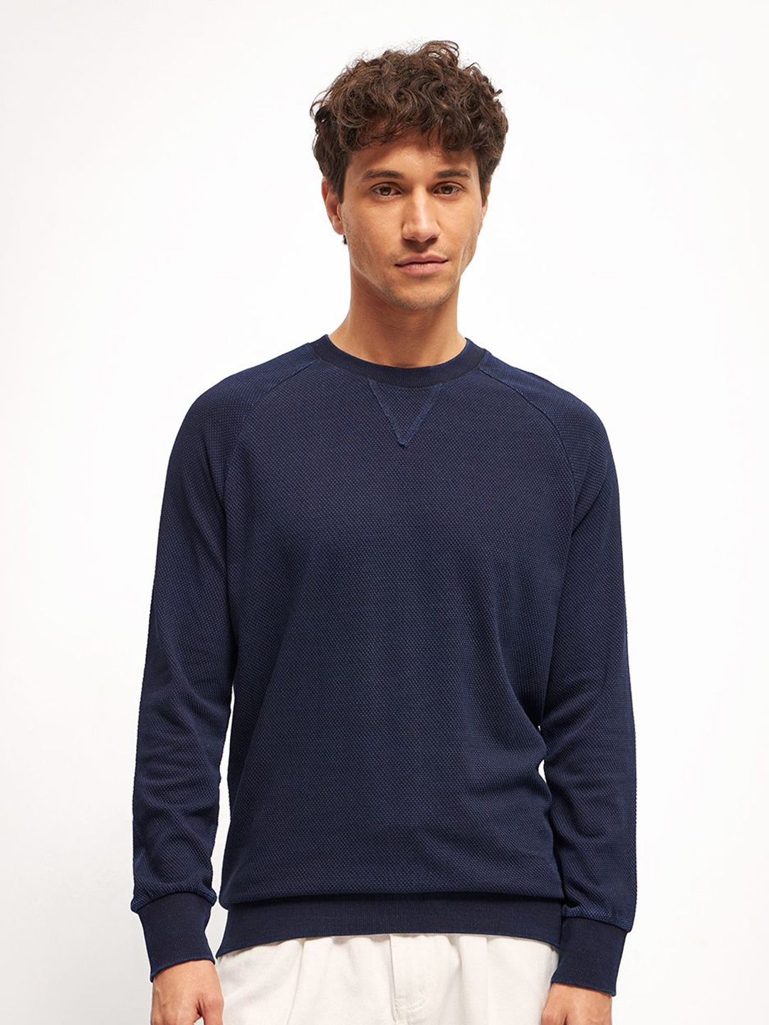 THE BEAR HOUSE Men Crew Neck Self-Design Pullover Sweater
